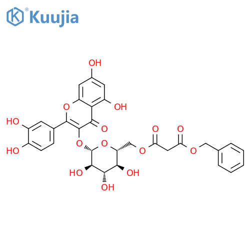 2-(3,4-Dihydroxyphenyl)-3-[[6-O-[1,3-dioxo-3-(phenylmethoxy)propyl]-β-D-glucopyranosyl]oxy]-5,7-dihydroxy-4H-1-benzopyran-4-one structure
