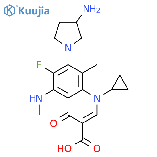 7-(3-aminopyrrolidin-1-yl)-1-cyclopropyl-6-fluoro-8-methyl-5-(methylamino)-4-oxo-1,4-dihydroquinoline-3-carboxylic acid structure