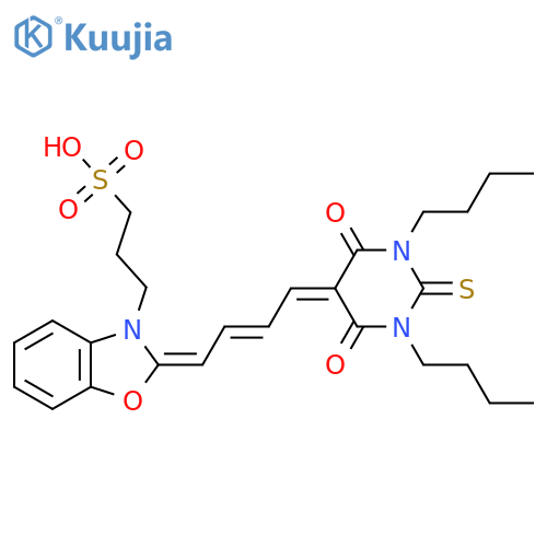 3-(2E)-2-(2E)-4-(1,3-dibutyl-4,6-dioxo-2-sulfanylidene-1,3-diazinan-5-ylidene)but-2-en-1-ylidene-2,3-dihydro-1,3-benzoxazol-3-ylpropane-1-sulfonic acid structure