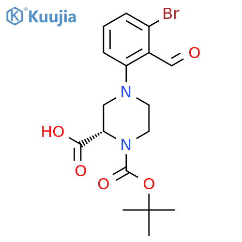 (S)-4-(3-Bromo-2-formylphenyl)-1-(tert-butoxy-carbonyl)piperazine-2-carboxylic acid structure