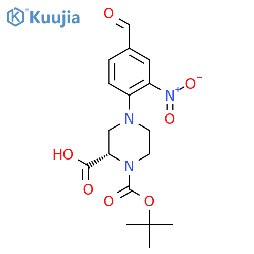 (S)-1-(Tert-Butoxycarbonyl)-4-(4-formyl-2-nitrophenyl)piperazine-2-carboxylic acid structure