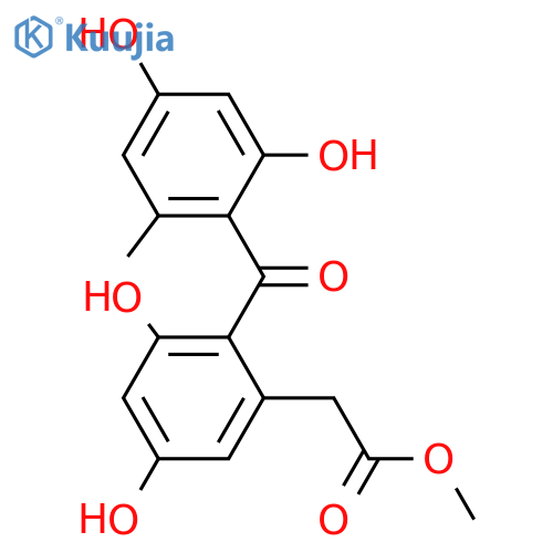 2',4,4',6-Tetrahydroxy-6'-methylbenzophenone-2-acetic acid; Me ester structure
