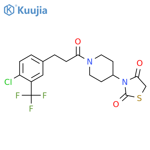 3-[1-[3-[4-chloro-3-(trifluoromethyl)phenyl]propanoyl]piperidin-4-yl]-1,3-thiazolidine-2,4-dione structure