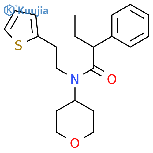 N-(oxan-4-yl)-2-phenyl-N-[2-(thiophen-2-yl)ethyl]butanamide structure