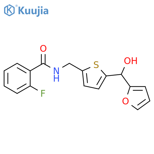 2-fluoro-N-({5-[(furan-2-yl)(hydroxy)methyl]thiophen-2-yl}methyl)benzamide structure