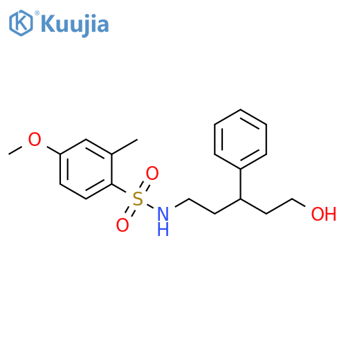 N-(5-hydroxy-3-phenylpentyl)-4-methoxy-2-methylbenzene-1-sulfonamide structure