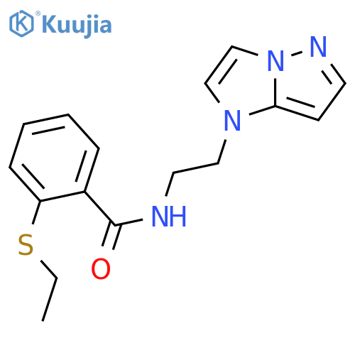 2-(ethylsulfanyl)-N-(2-{1H-pyrazolo[1,5-a]imidazol-1-yl}ethyl)benzamide structure
