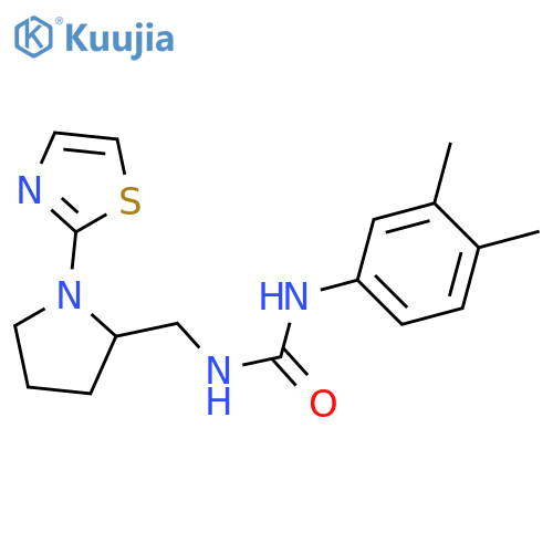 1-(3,4-dimethylphenyl)-3-{[1-(1,3-thiazol-2-yl)pyrrolidin-2-yl]methyl}urea structure