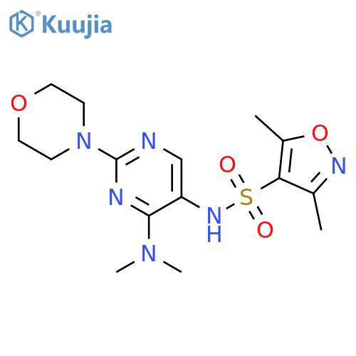 N-[4-(dimethylamino)-2-(morpholin-4-yl)pyrimidin-5-yl]-3,5-dimethyl-1,2-oxazole-4-sulfonamide structure