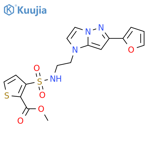 methyl 3-({2-[6-(furan-2-yl)-1H-pyrazolo[1,5-a]imidazol-1-yl]ethyl}sulfamoyl)thiophene-2-carboxylate structure