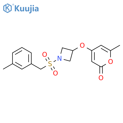 6-Methyl-4-[[1-[[(3-methylphenyl)methyl]sulfonyl]-3-azetidinyl]oxy]-2H-pyran-2-one structure