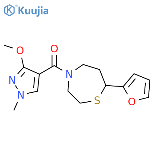 7-(furan-2-yl)-4-(3-methoxy-1-methyl-1H-pyrazole-4-carbonyl)-1,4-thiazepane structure