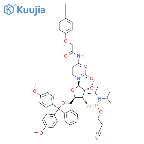 N-[1-[5-[[Bis(4-methoxyphenyl)-phenylmethoxy]methyl]-4-[2-cyanoethoxy-[di(propan-2-yl)amino]phosphanyl]oxy-3-methoxyoxolan-2-yl]-2-oxopyrimidin-4-yl]-2-(4-tert-butylphenoxy)acetamide structure