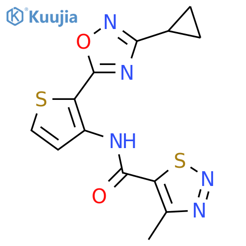 N-[2-(3-cyclopropyl-1,2,4-oxadiazol-5-yl)thiophen-3-yl]-4-methyl-1,2,3-thiadiazole-5-carboxamide structure