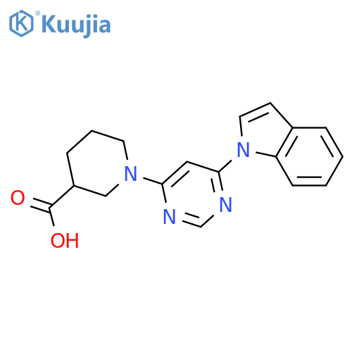 1-6-(1H-indol-1-yl)pyrimidin-4-ylpiperidine-3-carboxylic acid structure