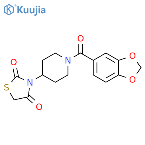 3-[1-(1,3-benzodioxole-5-carbonyl)piperidin-4-yl]-1,3-thiazolidine-2,4-dione structure