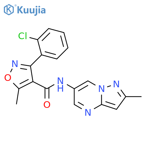 3-(2-chlorophenyl)-5-methyl-N-{2-methylpyrazolo[1,5-a]pyrimidin-6-yl}-1,2-oxazole-4-carboxamide structure