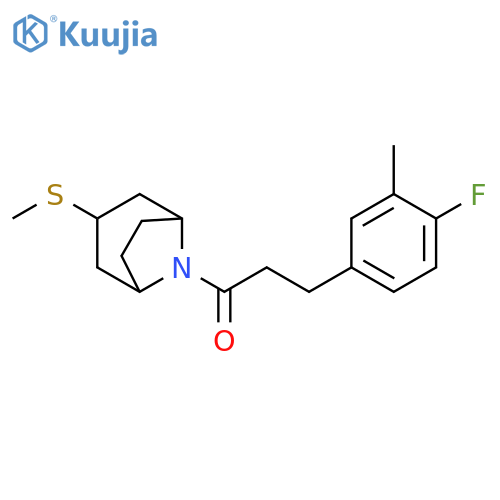 3-(4-fluoro-3-methylphenyl)-1-[3-(methylsulfanyl)-8-azabicyclo[3.2.1]octan-8-yl]propan-1-one structure
