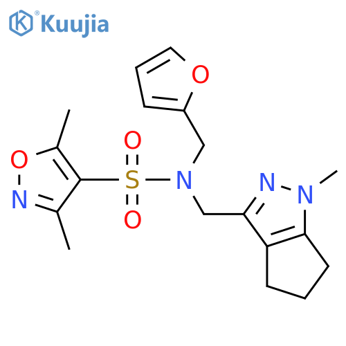 N-[(furan-2-yl)methyl]-3,5-dimethyl-N-({1-methyl-1H,4H,5H,6H-cyclopenta[c]pyrazol-3-yl}methyl)-1,2-oxazole-4-sulfonamide structure
