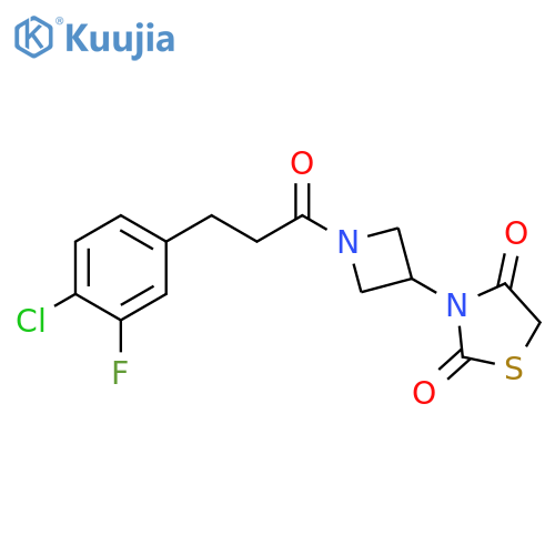 3-[1-[3-(4-chloro-3-fluorophenyl)propanoyl]azetidin-3-yl]-1,3-thiazolidine-2,4-dione structure