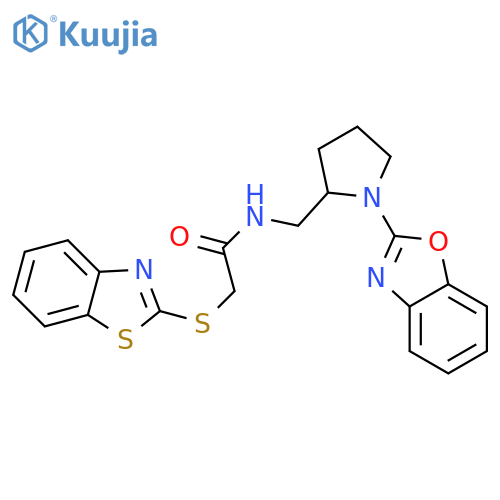 2-(1,3-benzothiazol-2-ylsulfanyl)-N-{[1-(1,3-benzoxazol-2-yl)pyrrolidin-2-yl]methyl}acetamide structure