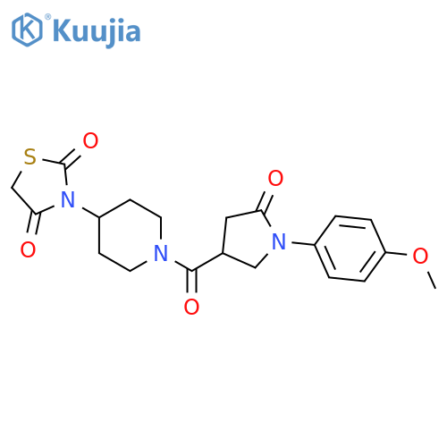 3-[1-[1-(4-methoxyphenyl)-5-oxopyrrolidine-3-carbonyl]piperidin-4-yl]-1,3-thiazolidine-2,4-dione structure