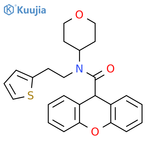 N-(oxan-4-yl)-N-[2-(thiophen-2-yl)ethyl]-9H-xanthene-9-carboxamide structure
