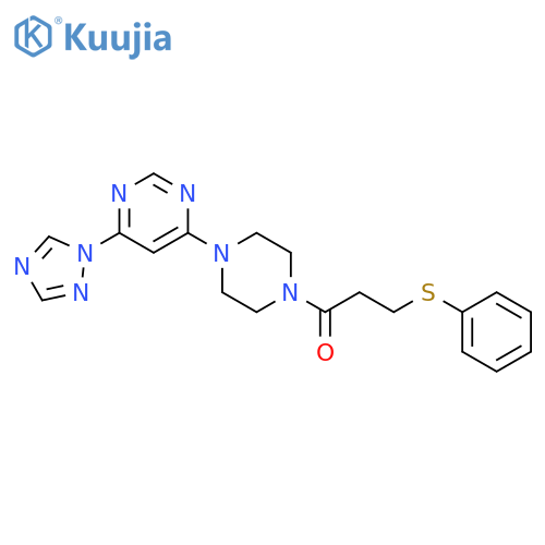 3-phenylsulfanyl-1-[4-[6-(1,2,4-triazol-1-yl)pyrimidin-4-yl]piperazin-1-yl]propan-1-one structure