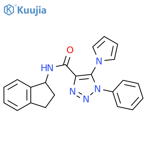 N-(2,3-dihydro-1H-inden-1-yl)-1-phenyl-5-(1H-pyrrol-1-yl)-1H-1,2,3-triazole-4-carboxamide structure