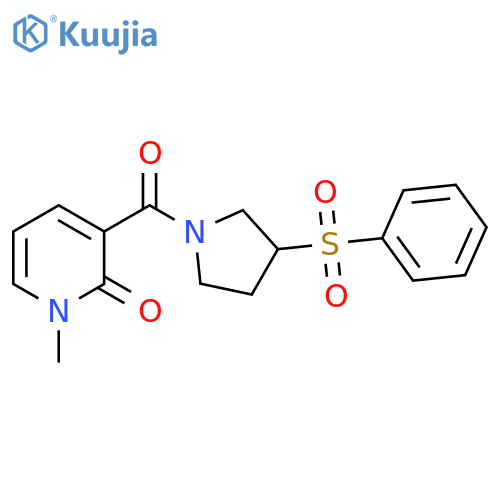 3-[3-(benzenesulfonyl)pyrrolidine-1-carbonyl]-1-methyl-1,2-dihydropyridin-2-one structure