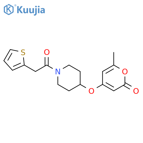 6-methyl-4-[1-(2-thiophen-2-ylacetyl)piperidin-4-yl]oxypyran-2-one structure