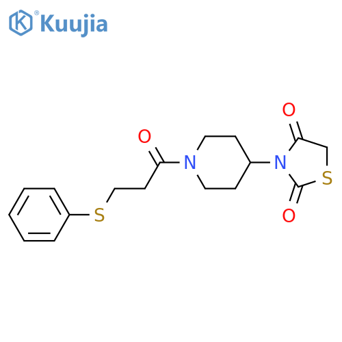 3-[1-(3-phenylsulfanylpropanoyl)piperidin-4-yl]-1,3-thiazolidine-2,4-dione structure