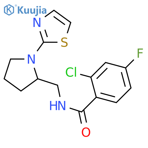 2-chloro-4-fluoro-N-{[1-(1,3-thiazol-2-yl)pyrrolidin-2-yl]methyl}benzamide structure