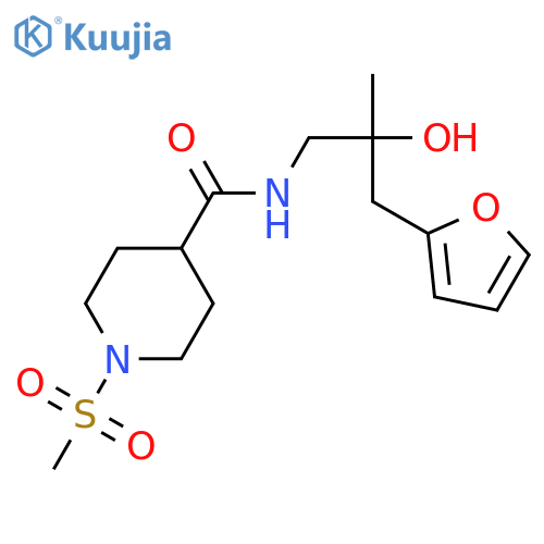 N-{2-[(furan-2-yl)methyl]-2-hydroxypropyl}-1-methanesulfonylpiperidine-4-carboxamide structure