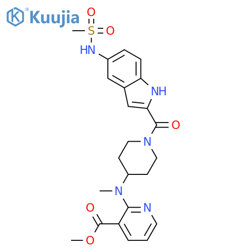 methyl 2-{methyl[1-({5-[(methylsulfonyl)amino]-1H-indol-2-yl}carbonyl)piperidin-4-yl]amino}pyridine-3-carboxylate structure