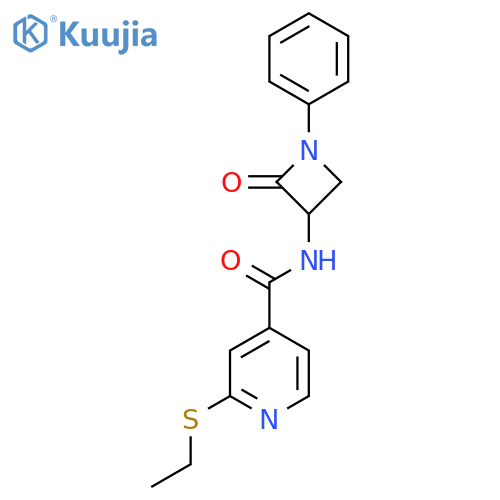 2-(ethylsulfanyl)-N-(2-oxo-1-phenylazetidin-3-yl)pyridine-4-carboxamide structure