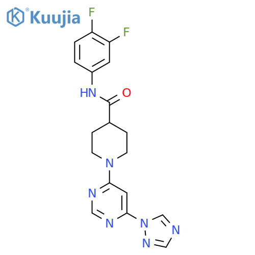 1-(6-(1H-1,2,4-triazol-1-yl)pyrimidin-4-yl)-N-(3,4-difluorophenyl)piperidine-4-carboxamide structure