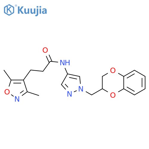 N-[1-(2,3-dihydro-1,4-benzodioxin-3-ylmethyl)pyrazol-4-yl]-3-(3,5-dimethyl-1,2-oxazol-4-yl)propanamide structure