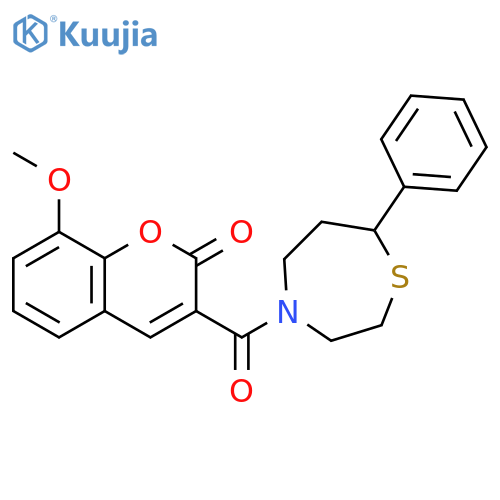 8-methoxy-3-(7-phenyl-1,4-thiazepane-4-carbonyl)-2H-chromen-2-one structure