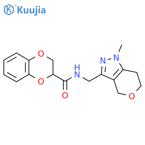 N-({1-methyl-1H,4H,6H,7H-pyrano4,3-cpyrazol-3-yl}methyl)-2,3-dihydro-1,4-benzodioxine-2-carboxamide structure