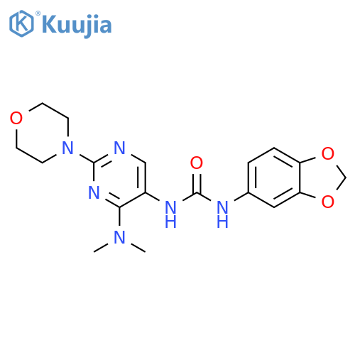 3-(2H-1,3-benzodioxol-5-yl)-1-4-(dimethylamino)-2-(morpholin-4-yl)pyrimidin-5-ylurea structure