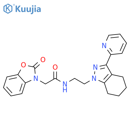 2-(2-oxo-2,3-dihydro-1,3-benzoxazol-3-yl)-N-{2-[3-(pyridin-2-yl)-4,5,6,7-tetrahydro-1H-indazol-1-yl]ethyl}acetamide structure