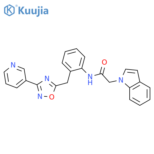 2-(1H-indol-1-yl)-N-(2-{[3-(pyridin-3-yl)-1,2,4-oxadiazol-5-yl]methyl}phenyl)acetamide structure
