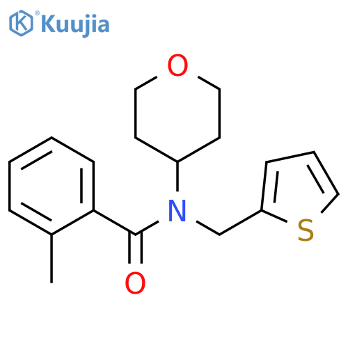 2-methyl-N-(oxan-4-yl)-N-[(thiophen-2-yl)methyl]benzamide structure