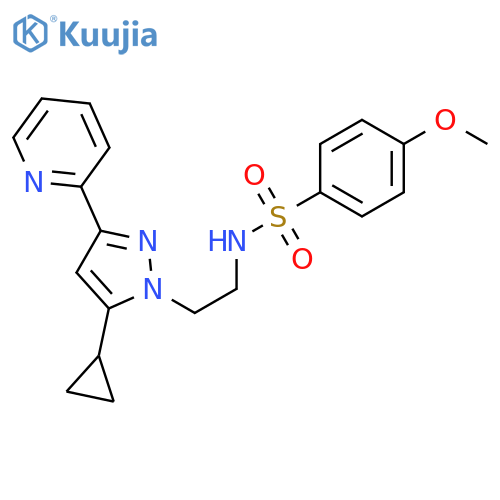 N-{2-[5-cyclopropyl-3-(pyridin-2-yl)-1H-pyrazol-1-yl]ethyl}-4-methoxybenzene-1-sulfonamide structure