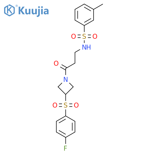 N-{3-3-(4-fluorobenzenesulfonyl)azetidin-1-yl-3-oxopropyl}-3-methylbenzene-1-sulfonamide structure