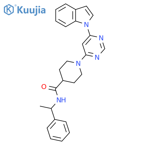 1-(6-(1H-indol-1-yl)pyrimidin-4-yl)-N-(1-phenylethyl)piperidine-4-carboxamide structure