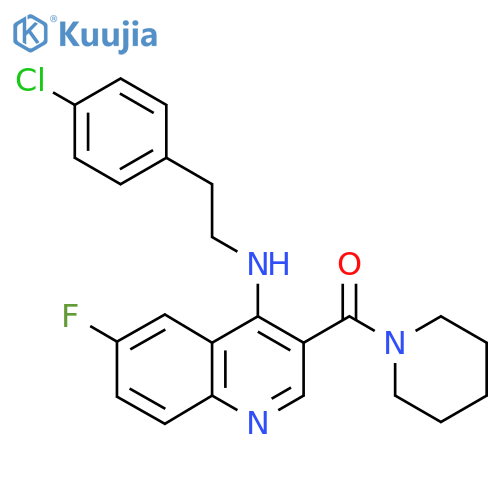 N-[2-(4-chlorophenyl)ethyl]-6-fluoro-3-(piperidine-1-carbonyl)quinolin-4-amine structure