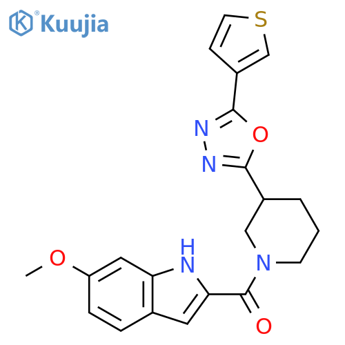 6-methoxy-2-{3-[5-(thiophen-3-yl)-1,3,4-oxadiazol-2-yl]piperidine-1-carbonyl}-1H-indole structure