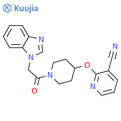 2-({1-[2-(1H-1,3-benzodiazol-1-yl)acetyl]piperidin-4-yl}oxy)pyridine-3-carbonitrile structure